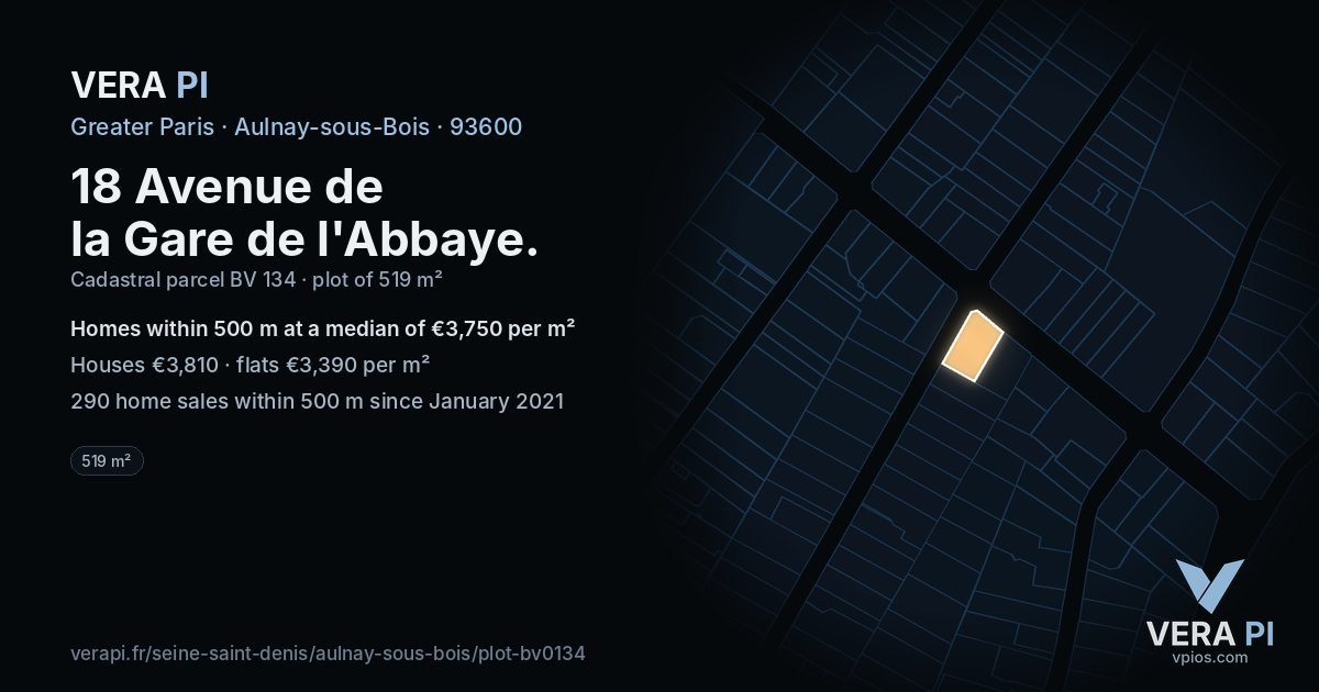 18 Avenue de la Gare de l'Abbaye, Aulnay-sous-Bois at night – the plot lit, the parcels around coloured by the prices near them