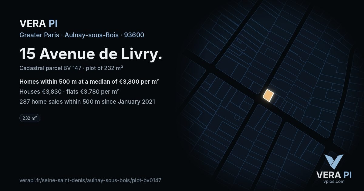 15 Avenue de Livry, Aulnay-sous-Bois at night – the plot lit, the parcels around coloured by the prices near them