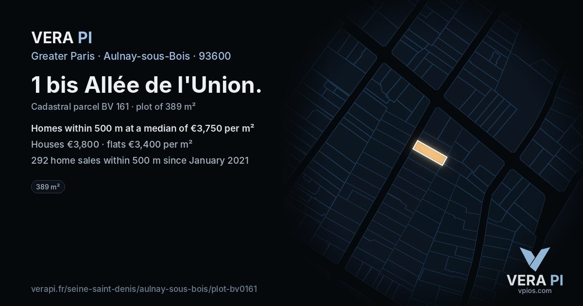 1 bis Allée de l'Union, Aulnay-sous-Bois at night – the plot lit, the parcels around coloured by the prices near them