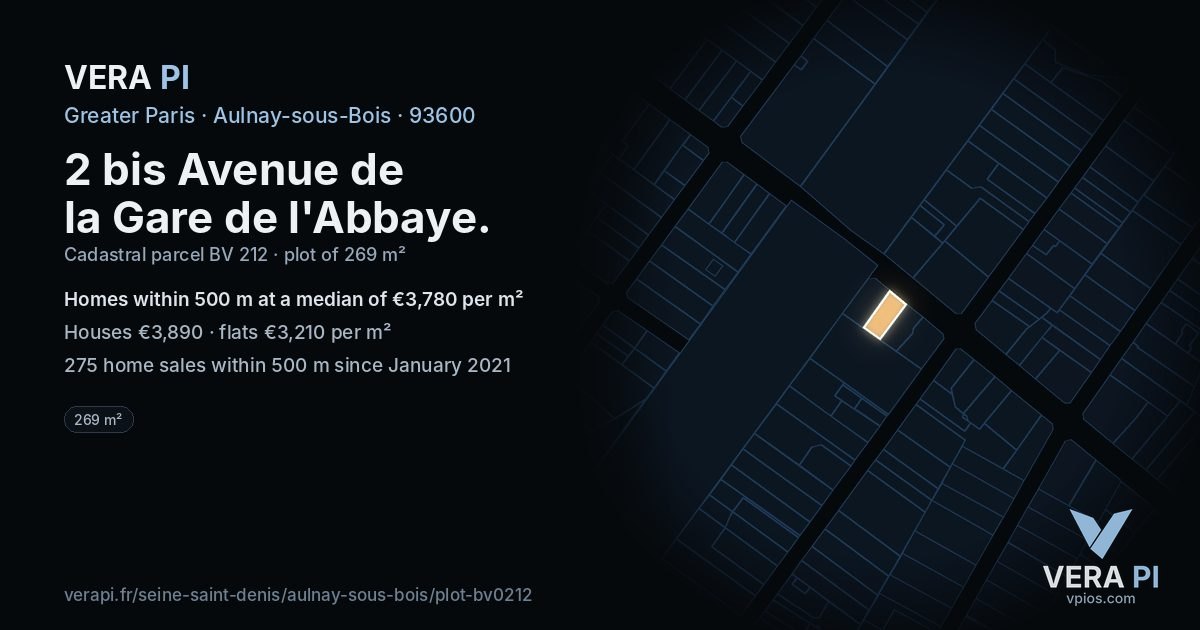 2 bis Avenue de la Gare de l'Abbaye, Aulnay-sous-Bois at night – the plot lit, the parcels around coloured by the prices near them