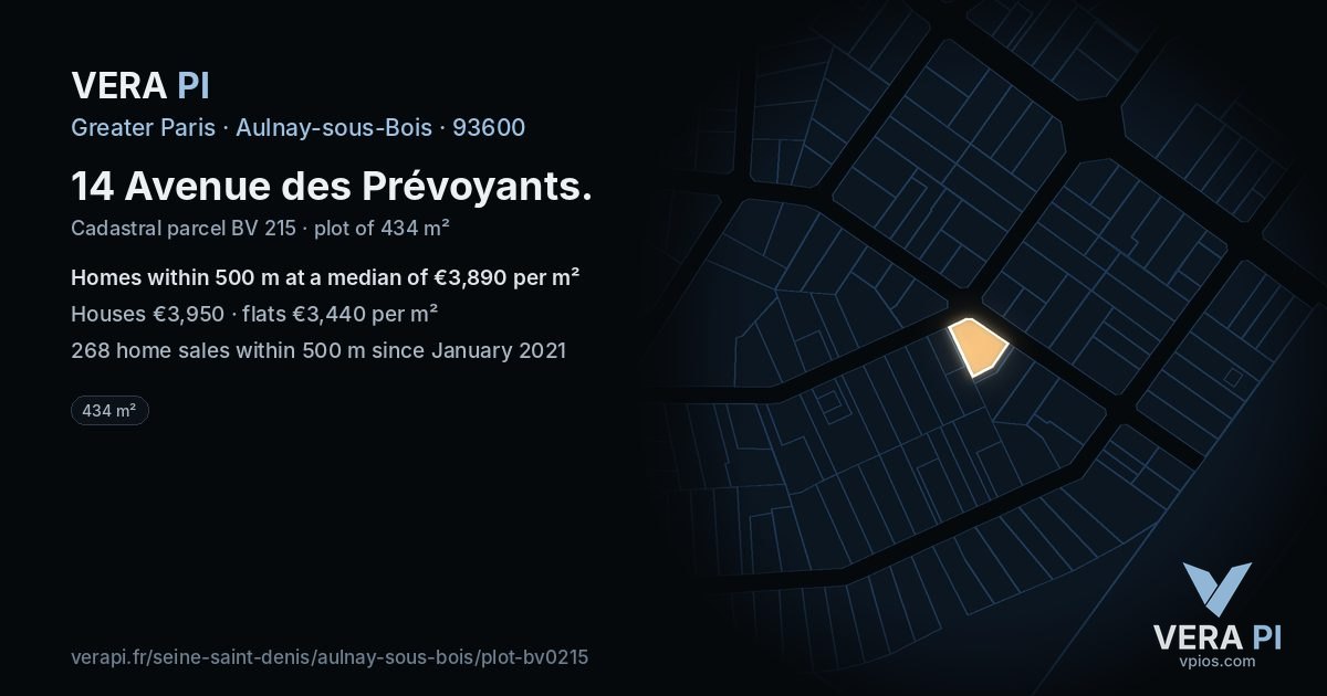 14 Avenue des Prévoyants, Aulnay-sous-Bois at night – the plot lit, the parcels around coloured by the prices near them