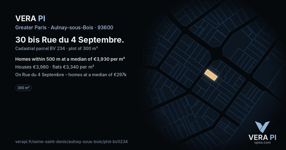30 bis Rue du 4 Septembre, Aulnay-sous-Bois at night – the plot lit, the parcels around coloured by the prices near them