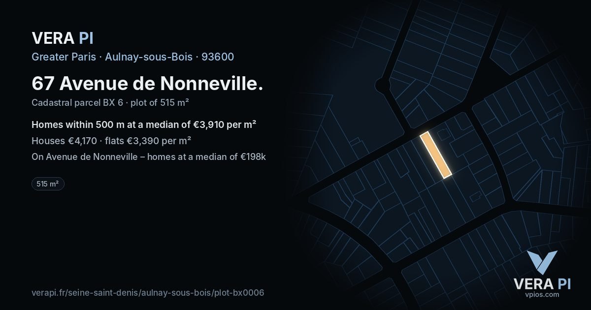 67 Avenue de Nonneville, Aulnay-sous-Bois at night – the plot lit, the parcels around coloured by the prices near them