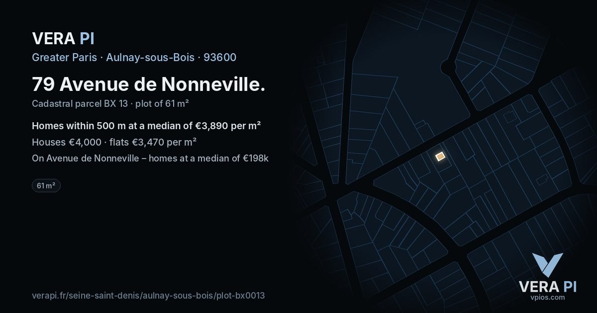 79 Avenue de Nonneville, Aulnay-sous-Bois at night – the plot lit, the parcels around coloured by the prices near them
