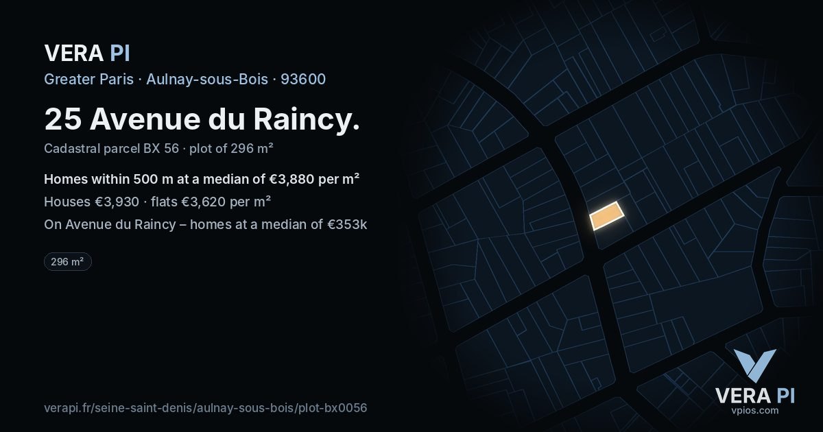 25 Avenue du Raincy, Aulnay-sous-Bois at night – the plot lit, the parcels around coloured by the prices near them