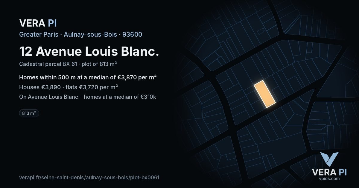 12 Avenue Louis Blanc, Aulnay-sous-Bois at night – the plot lit, the parcels around coloured by the prices near them
