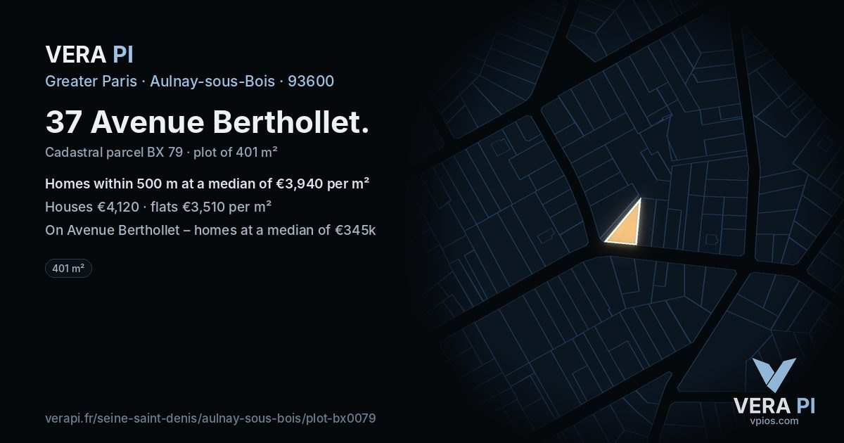 37 Avenue Berthollet, Aulnay-sous-Bois at night – the plot lit, the parcels around coloured by the prices near them