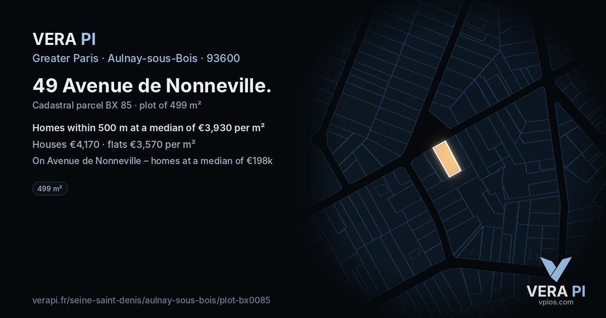 49 Avenue de Nonneville, Aulnay-sous-Bois at night – the plot lit, the parcels around coloured by the prices near them