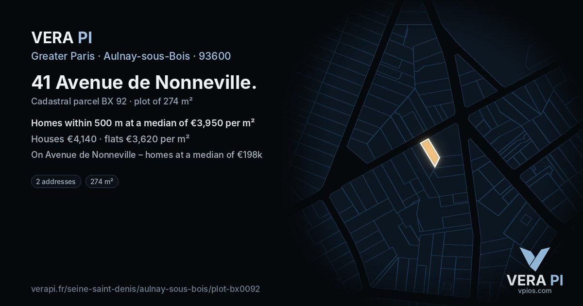 41 Avenue de Nonneville, Aulnay-sous-Bois at night – the plot lit, the parcels around coloured by the prices near them