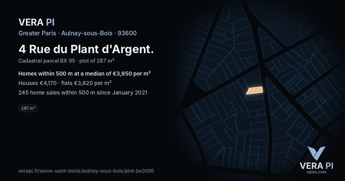 4 Rue du Plant d'Argent, Aulnay-sous-Bois at night – the plot lit, the parcels around coloured by the prices near them