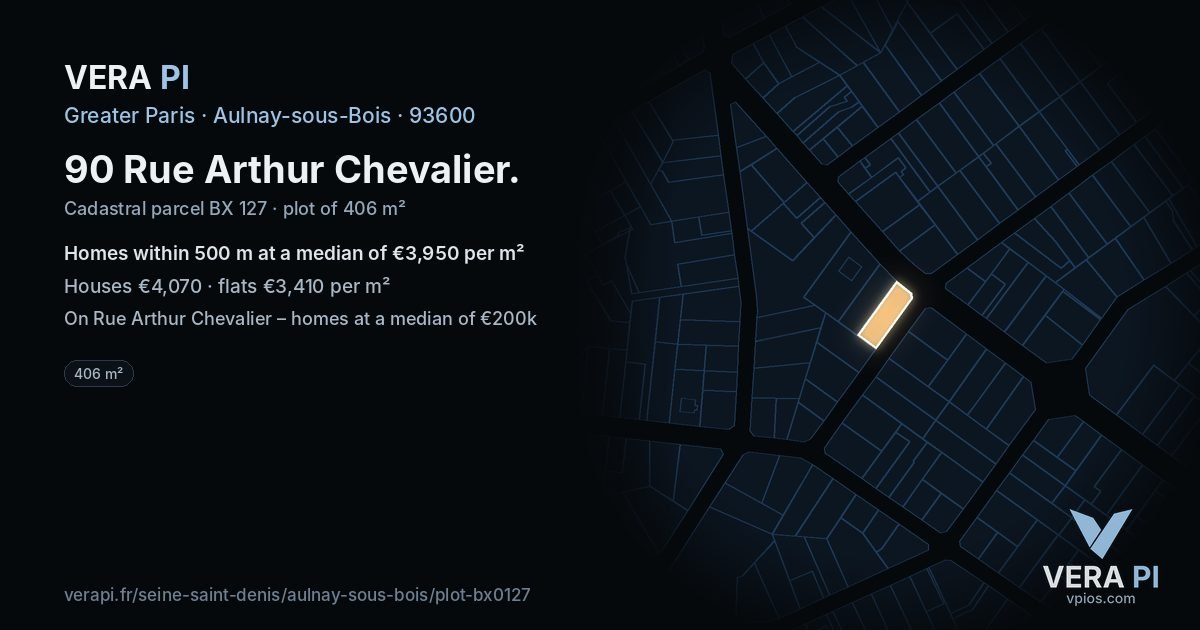 90 Rue Arthur Chevalier, Aulnay-sous-Bois at night – the plot lit, the parcels around coloured by the prices near them