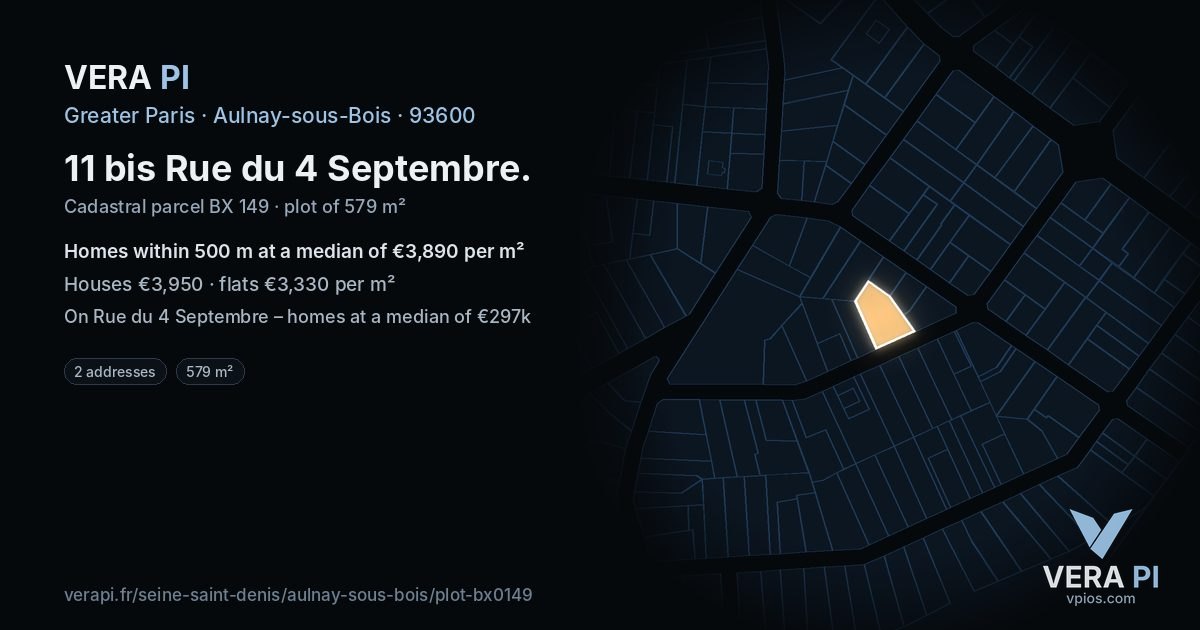 11 bis Rue du 4 Septembre, Aulnay-sous-Bois at night – the plot lit, the parcels around coloured by the prices near them