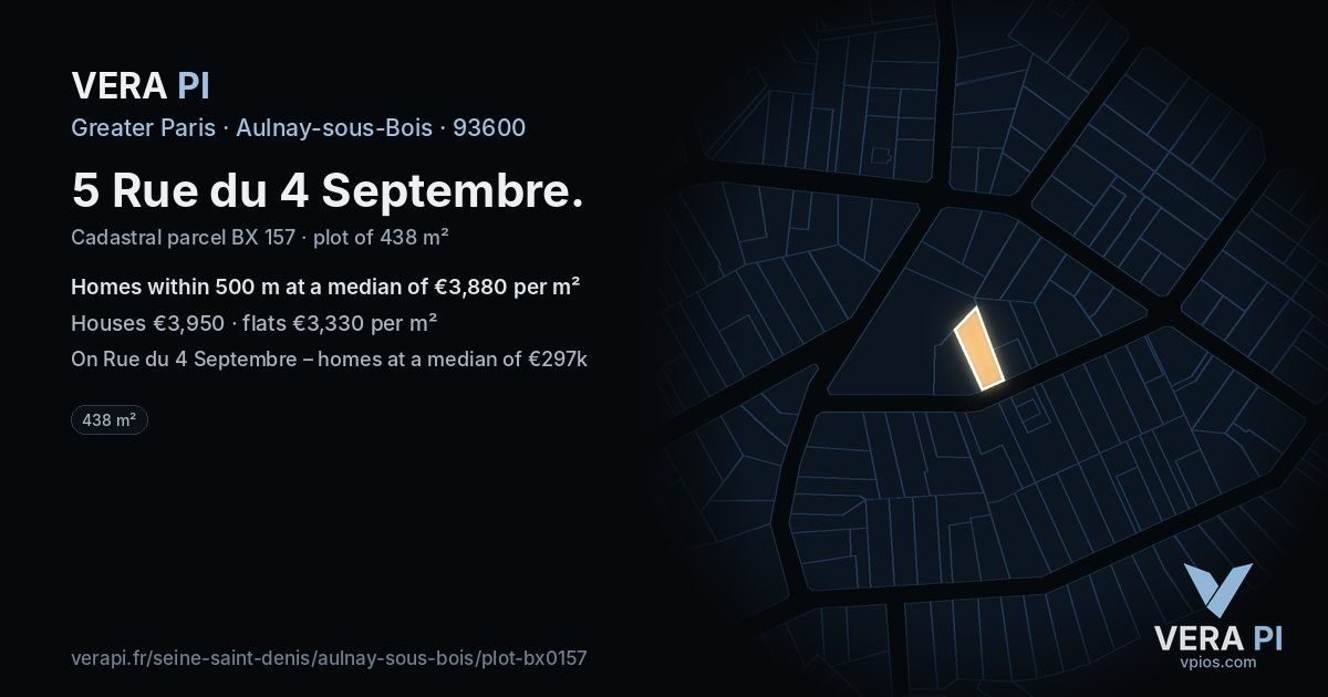 5 Rue du 4 Septembre, Aulnay-sous-Bois at night – the plot lit, the parcels around coloured by the prices near them