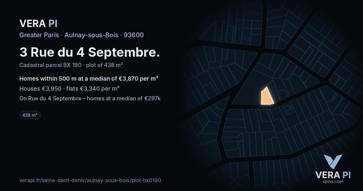 3 Rue du 4 Septembre, Aulnay-sous-Bois at night – the plot lit, the parcels around coloured by the prices near them