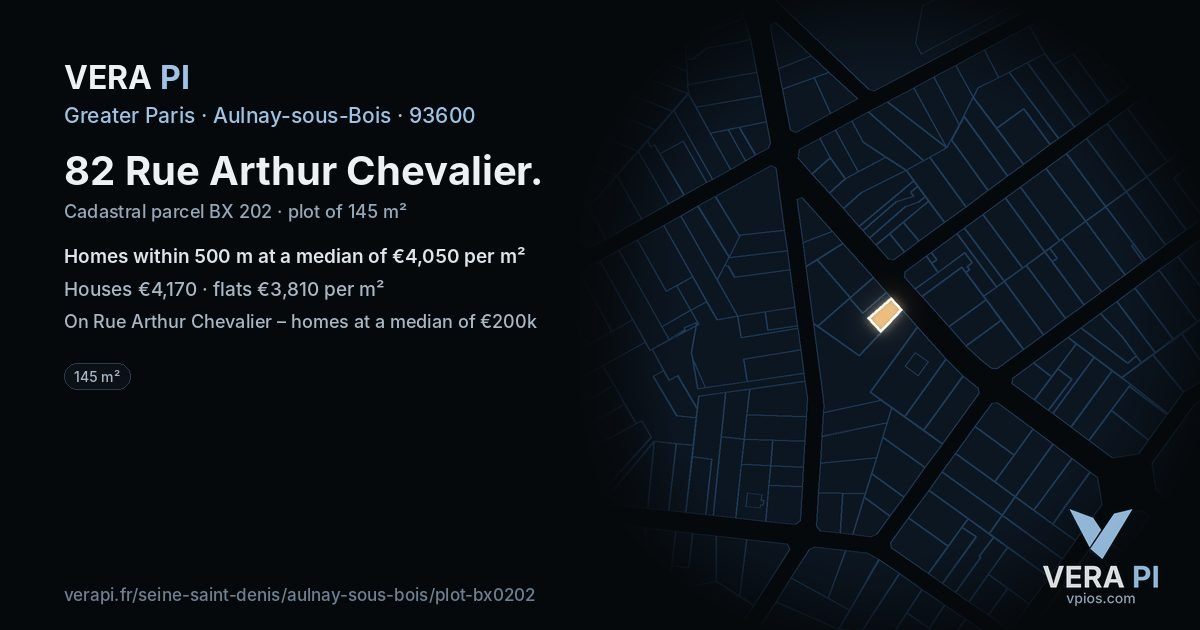 82 Rue Arthur Chevalier, Aulnay-sous-Bois at night – the plot lit, the parcels around coloured by the prices near them