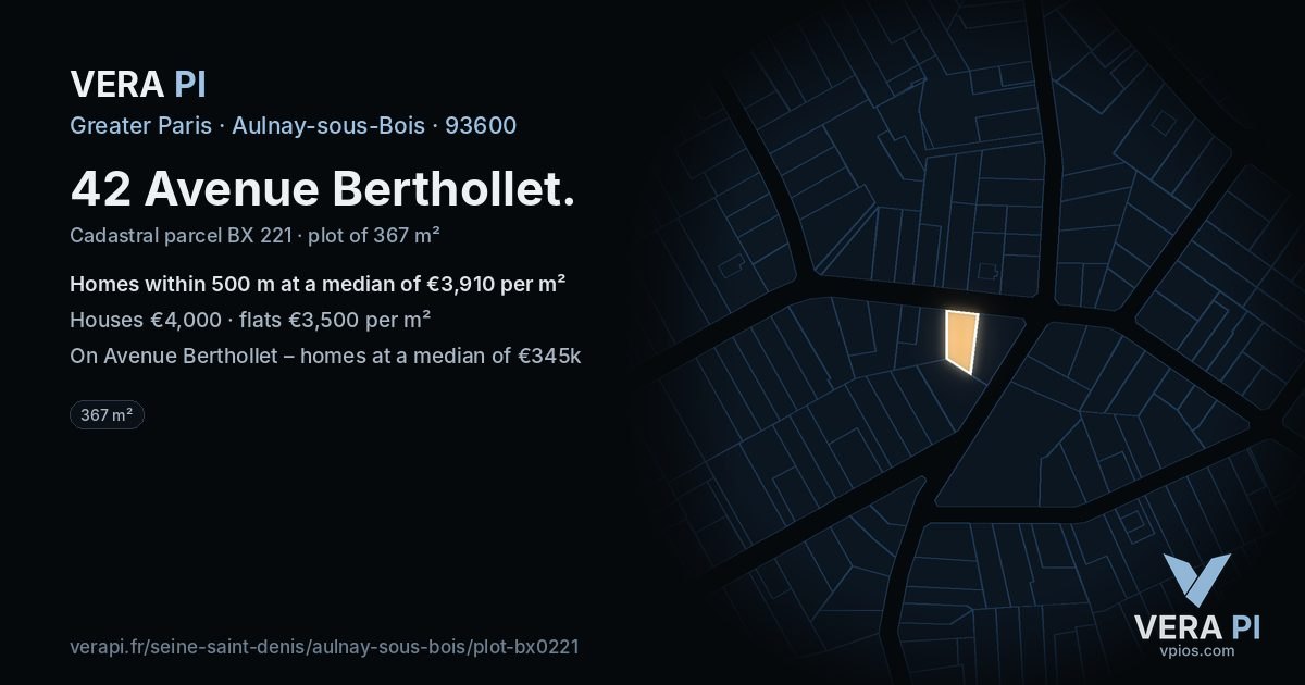 42 Avenue Berthollet, Aulnay-sous-Bois at night – the plot lit, the parcels around coloured by the prices near them