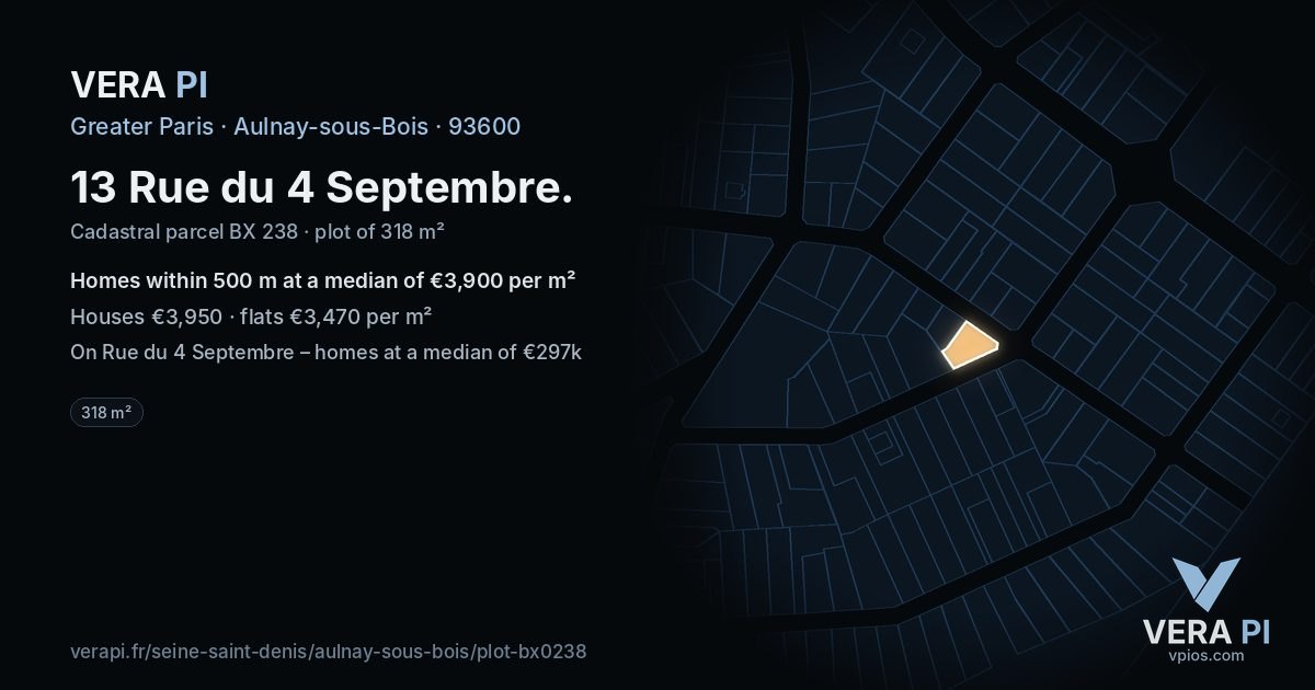 13 Rue du 4 Septembre, Aulnay-sous-Bois at night – the plot lit, the parcels around coloured by the prices near them