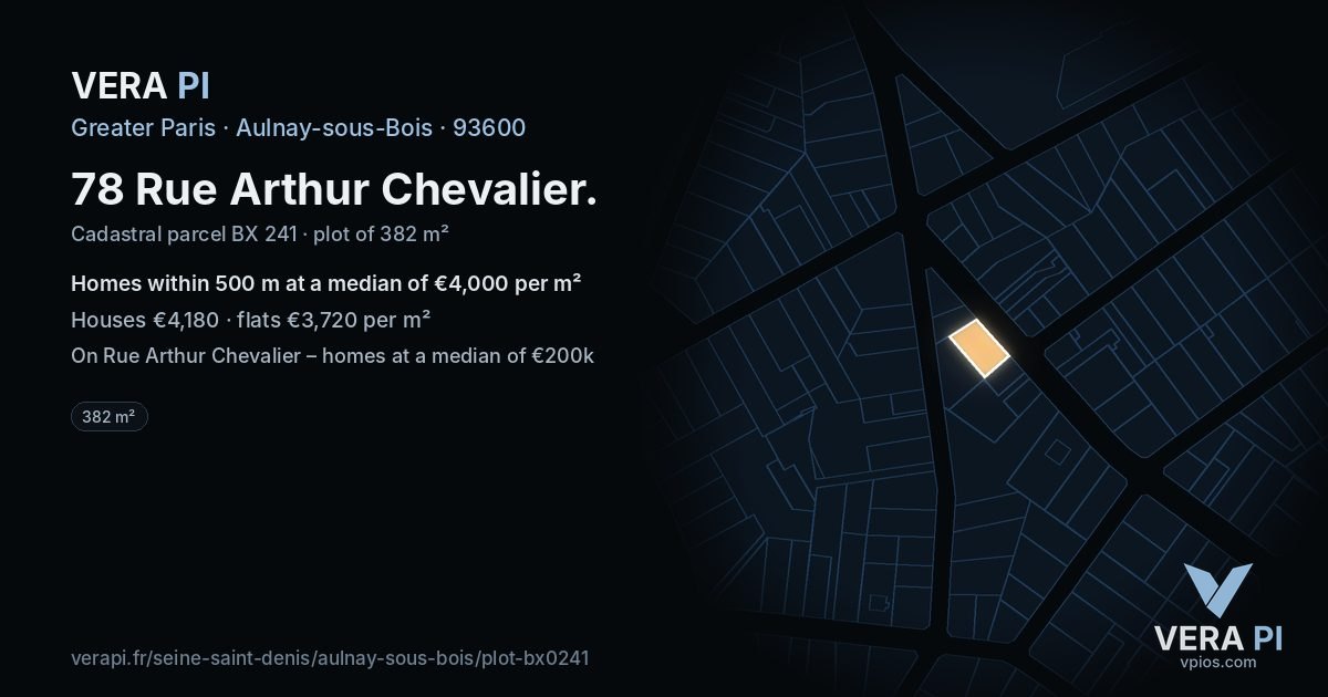 78 Rue Arthur Chevalier, Aulnay-sous-Bois at night – the plot lit, the parcels around coloured by the prices near them