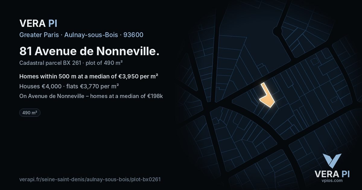 81 Avenue de Nonneville, Aulnay-sous-Bois at night – the plot lit, the parcels around coloured by the prices near them