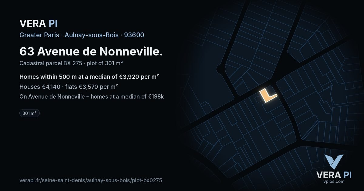 63 Avenue de Nonneville, Aulnay-sous-Bois at night – the plot lit, the parcels around coloured by the prices near them