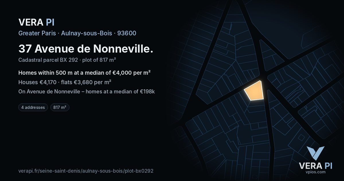 37 Avenue de Nonneville, Aulnay-sous-Bois at night – the plot lit, the parcels around coloured by the prices near them