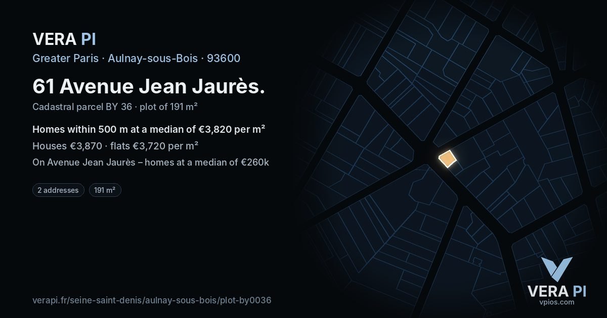 61 Avenue Jean Jaurès, Aulnay-sous-Bois at night – the plot lit, the parcels around coloured by the prices near them