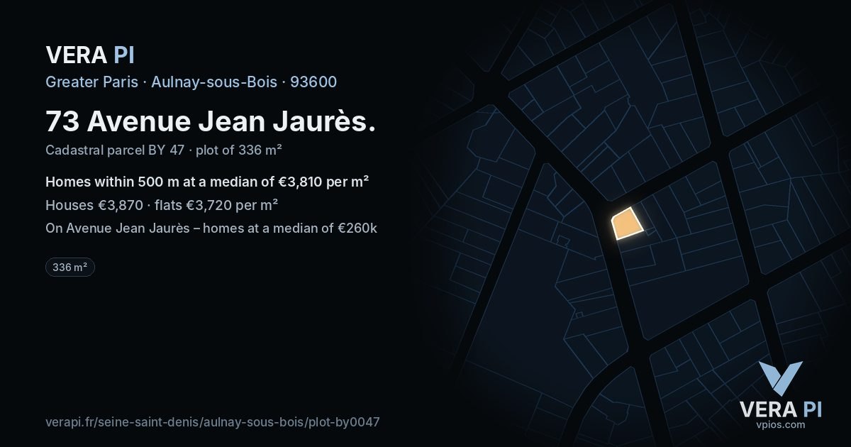 73 Avenue Jean Jaurès, Aulnay-sous-Bois at night – the plot lit, the parcels around coloured by the prices near them