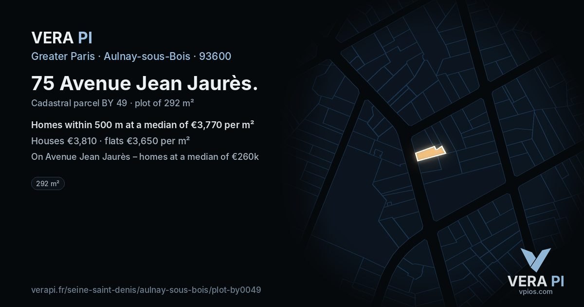 75 Avenue Jean Jaurès, Aulnay-sous-Bois at night – the plot lit, the parcels around coloured by the prices near them