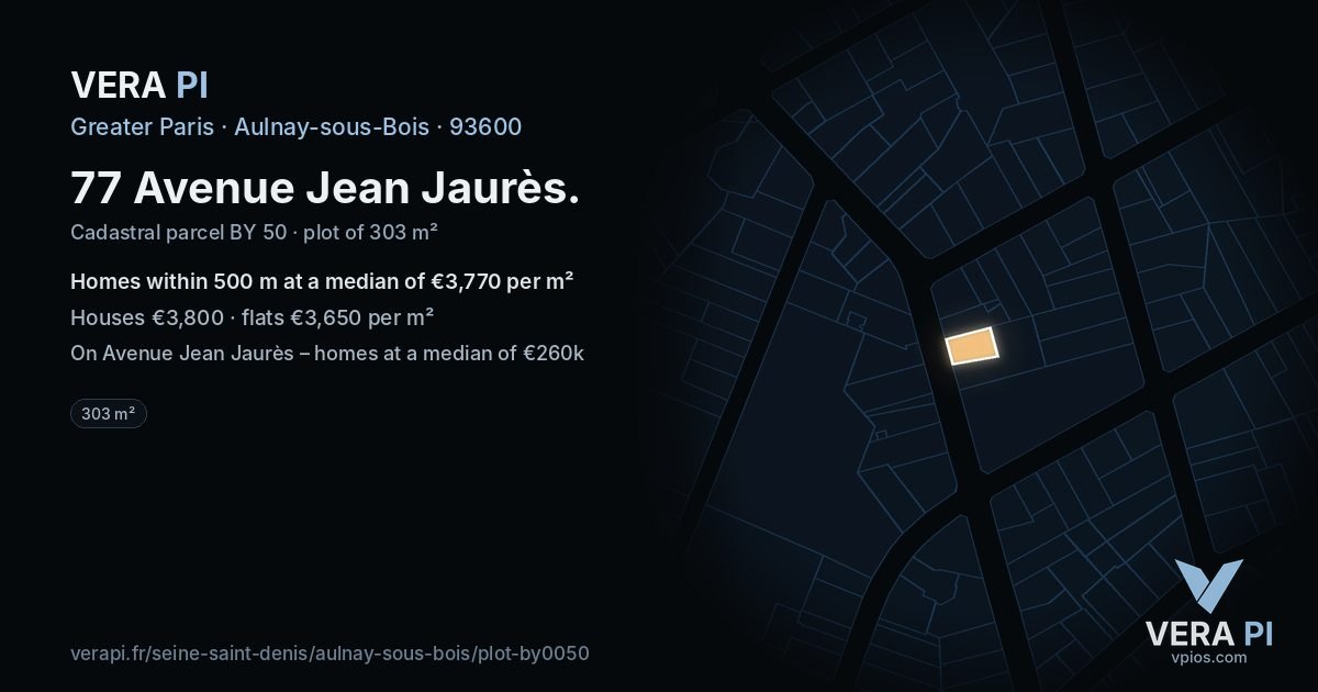 77 Avenue Jean Jaurès, Aulnay-sous-Bois at night – the plot lit, the parcels around coloured by the prices near them