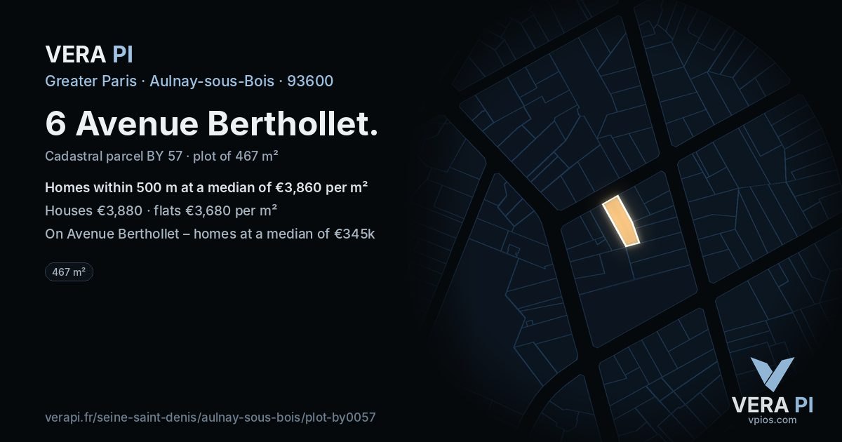 6 Avenue Berthollet, Aulnay-sous-Bois at night – the plot lit, the parcels around coloured by the prices near them
