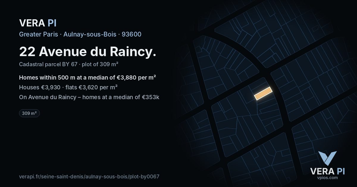 22 Avenue du Raincy, Aulnay-sous-Bois at night – the plot lit, the parcels around coloured by the prices near them