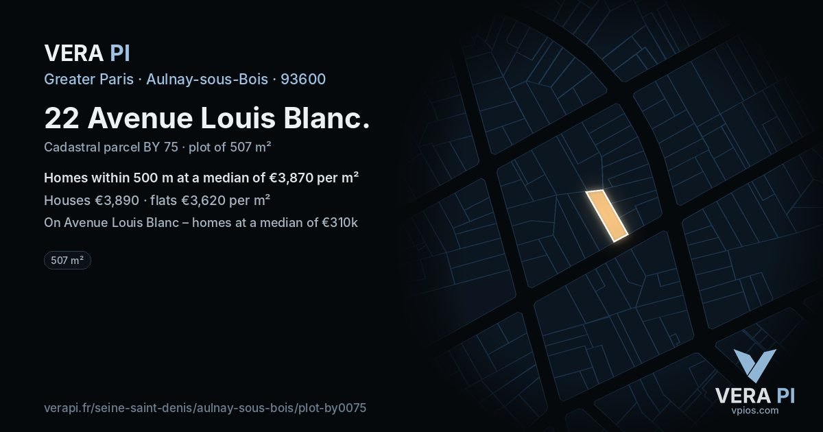 22 Avenue Louis Blanc, Aulnay-sous-Bois at night – the plot lit, the parcels around coloured by the prices near them