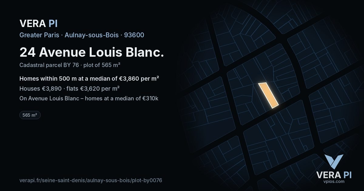 24 Avenue Louis Blanc, Aulnay-sous-Bois at night – the plot lit, the parcels around coloured by the prices near them