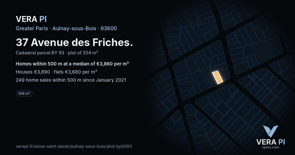 37 Avenue des Friches, Aulnay-sous-Bois at night – the plot lit, the parcels around coloured by the prices near them