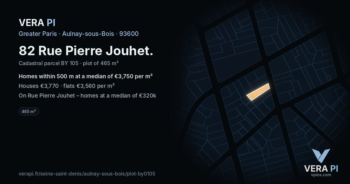 82 Rue Pierre Jouhet, Aulnay-sous-Bois at night – the plot lit, the parcels around coloured by the prices near them