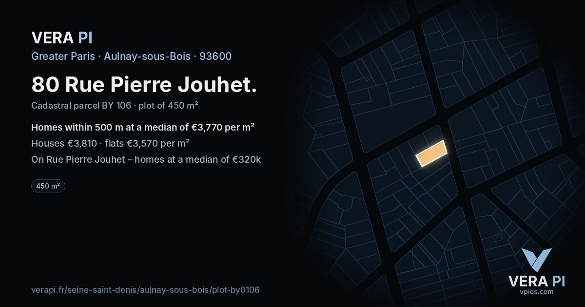 80 Rue Pierre Jouhet, Aulnay-sous-Bois at night – the plot lit, the parcels around coloured by the prices near them