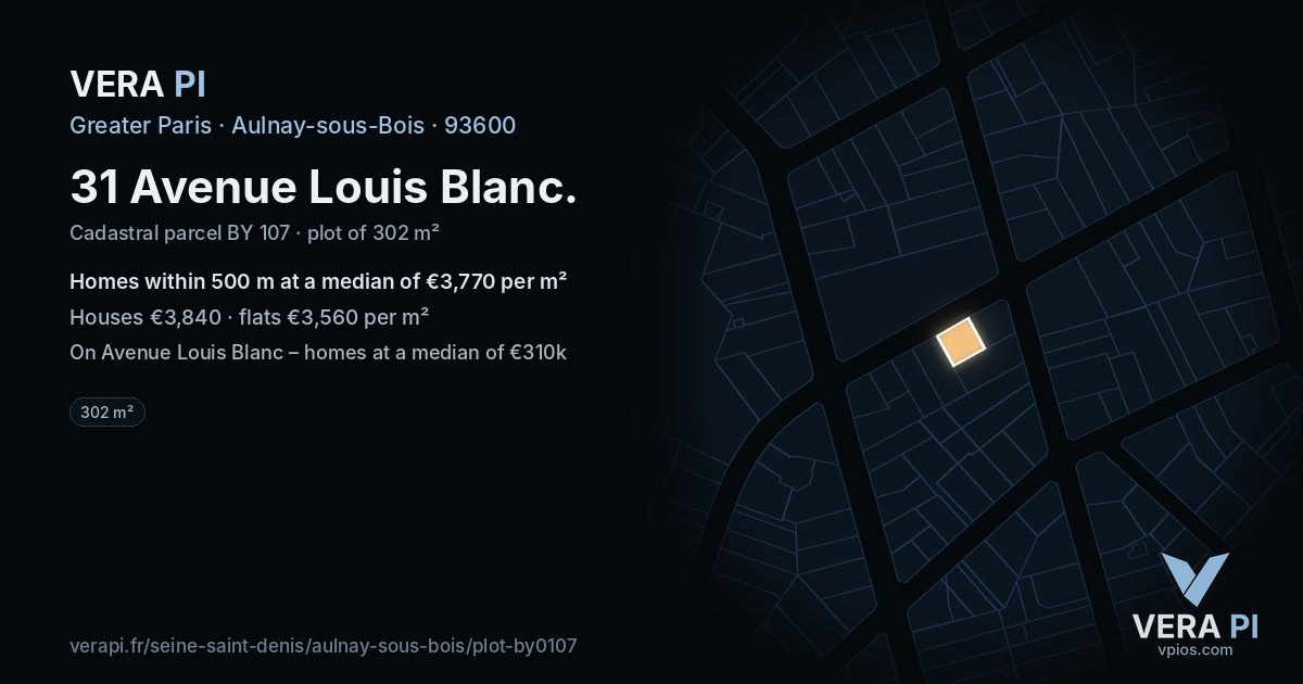 31 Avenue Louis Blanc, Aulnay-sous-Bois at night – the plot lit, the parcels around coloured by the prices near them