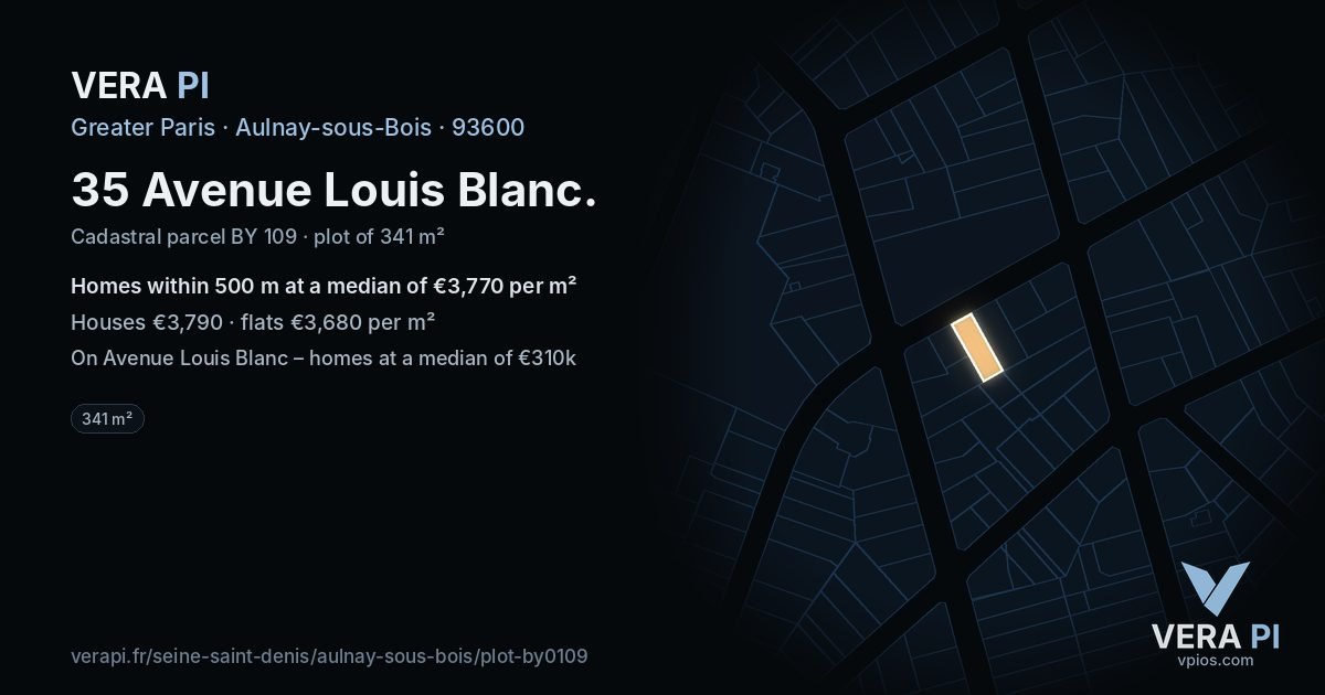 35 Avenue Louis Blanc, Aulnay-sous-Bois at night – the plot lit, the parcels around coloured by the prices near them