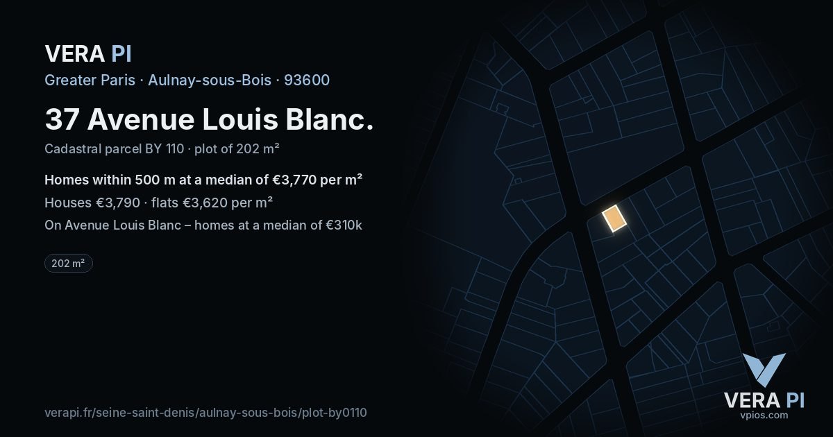 37 Avenue Louis Blanc, Aulnay-sous-Bois at night – the plot lit, the parcels around coloured by the prices near them
