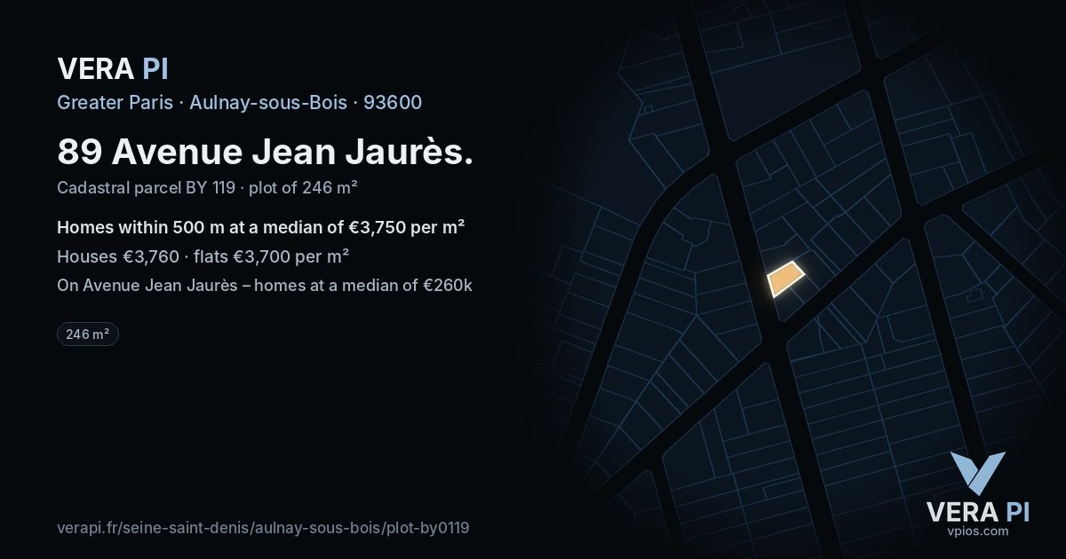 89 Avenue Jean Jaurès, Aulnay-sous-Bois at night – the plot lit, the parcels around coloured by the prices near them