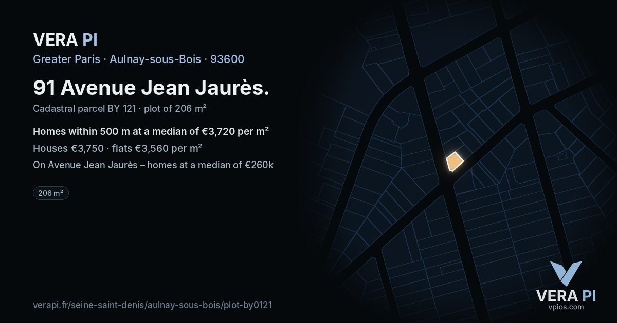 91 Avenue Jean Jaurès, Aulnay-sous-Bois at night – the plot lit, the parcels around coloured by the prices near them