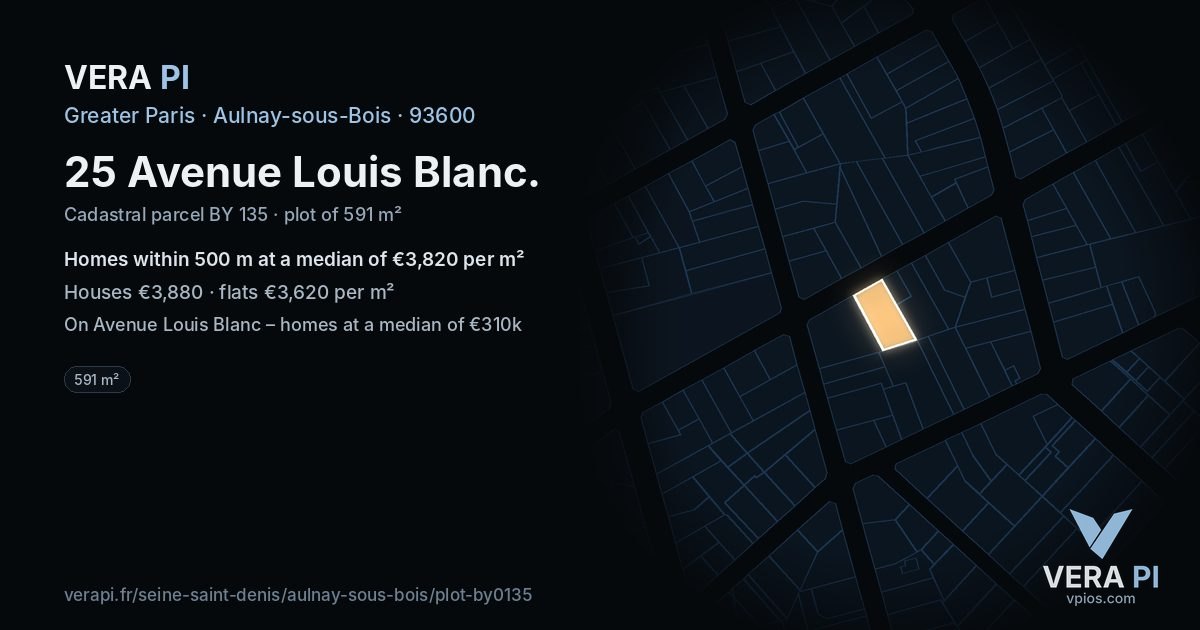 25 Avenue Louis Blanc, Aulnay-sous-Bois at night – the plot lit, the parcels around coloured by the prices near them