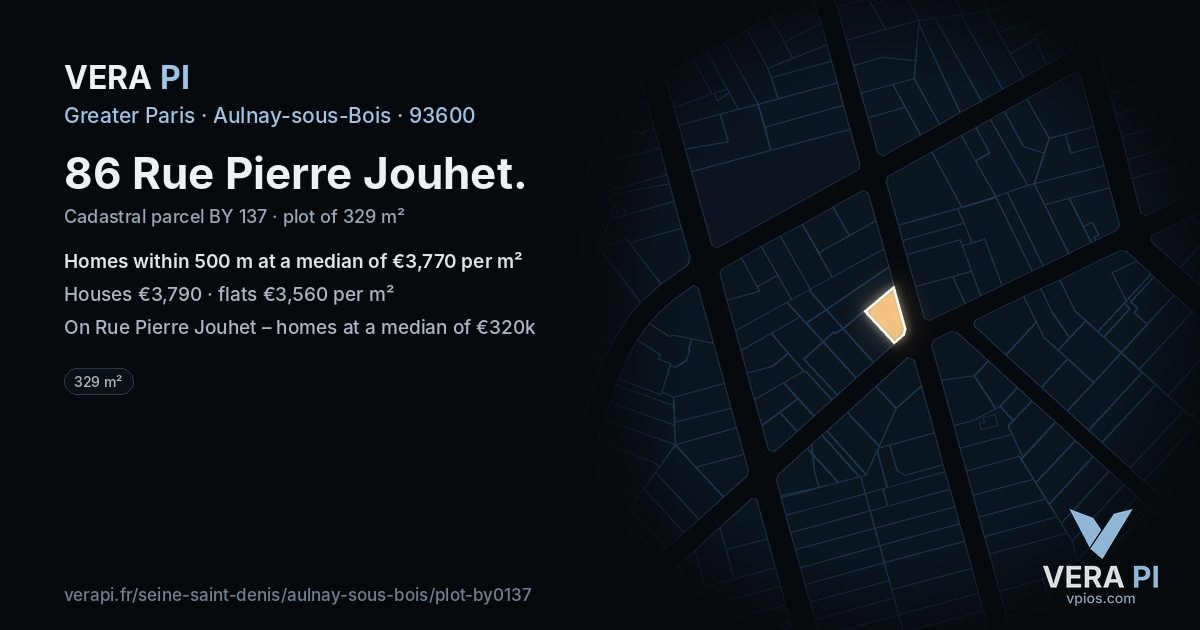 86 Rue Pierre Jouhet, Aulnay-sous-Bois at night – the plot lit, the parcels around coloured by the prices near them