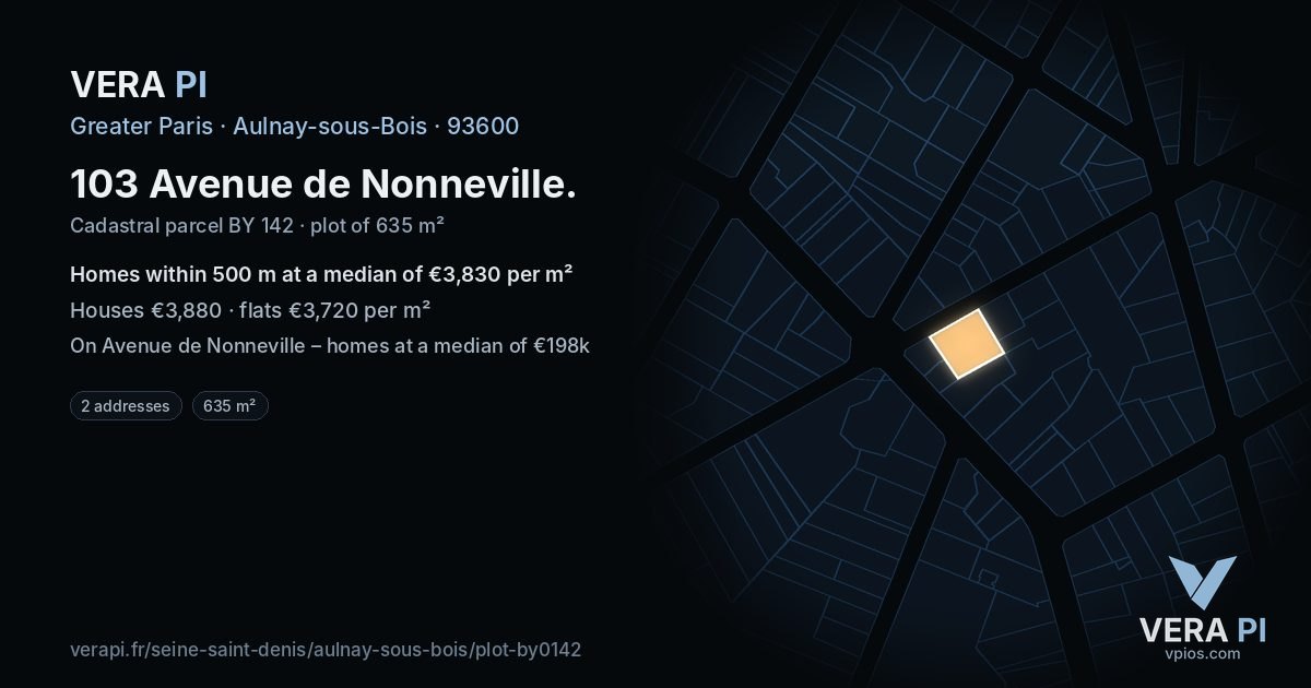 103 Avenue de Nonneville, Aulnay-sous-Bois at night – the plot lit, the parcels around coloured by the prices near them