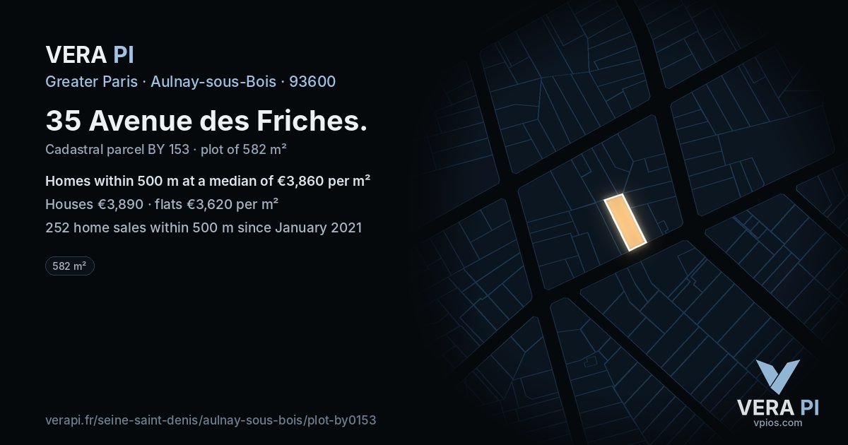 35 Avenue des Friches, Aulnay-sous-Bois at night – the plot lit, the parcels around coloured by the prices near them