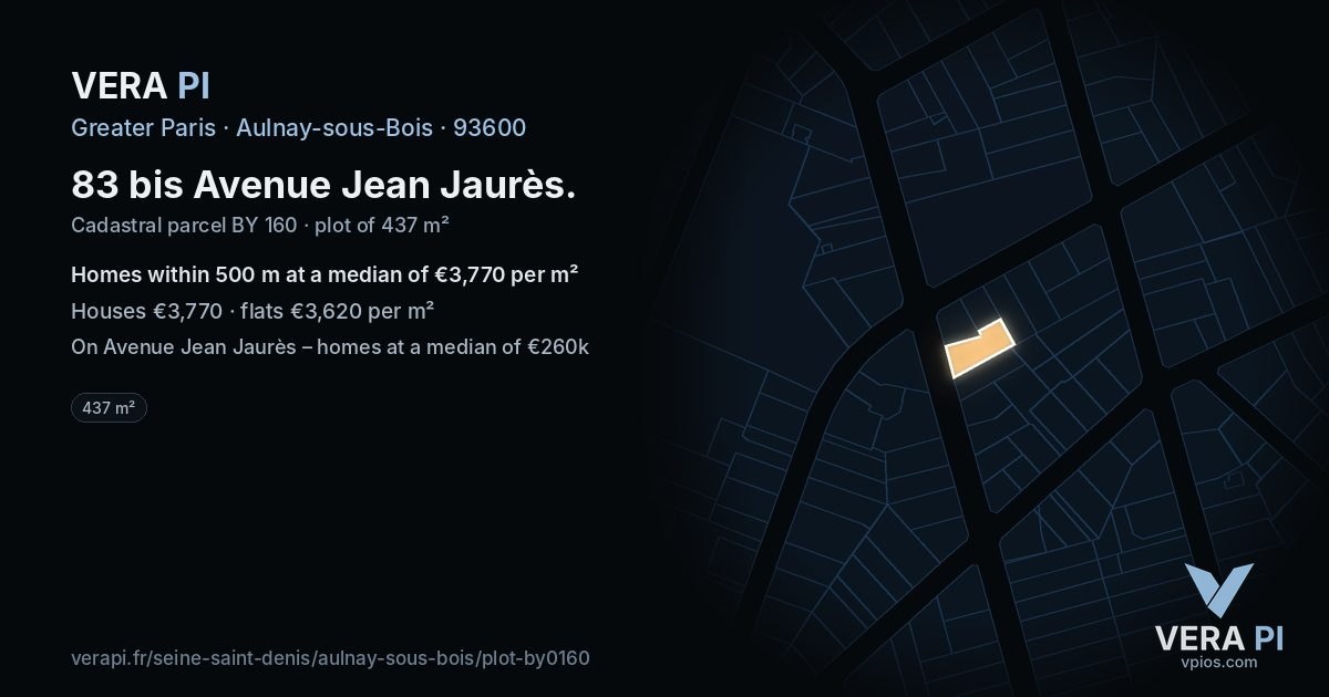 83 bis Avenue Jean Jaurès, Aulnay-sous-Bois at night – the plot lit, the parcels around coloured by the prices near them