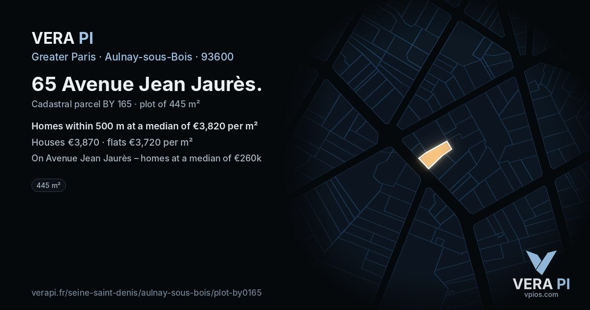 65 Avenue Jean Jaurès, Aulnay-sous-Bois at night – the plot lit, the parcels around coloured by the prices near them