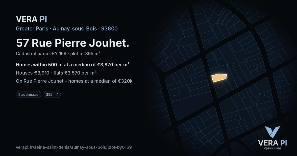 57 Rue Pierre Jouhet, Aulnay-sous-Bois at night – the plot lit, the parcels around coloured by the prices near them