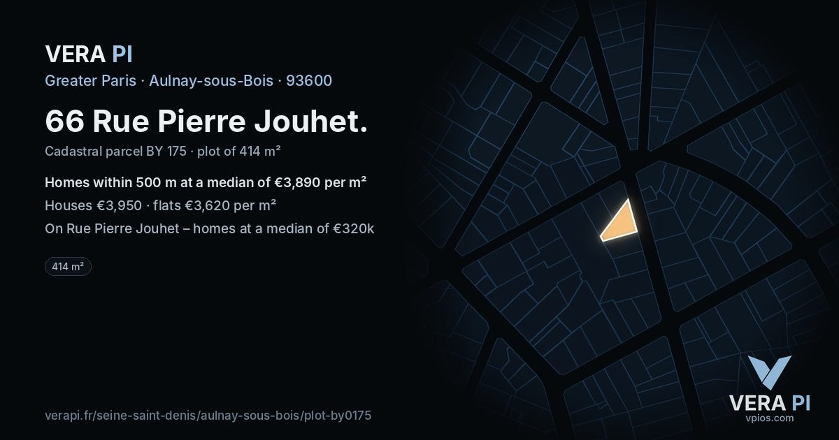 66 Rue Pierre Jouhet, Aulnay-sous-Bois at night – the plot lit, the parcels around coloured by the prices near them