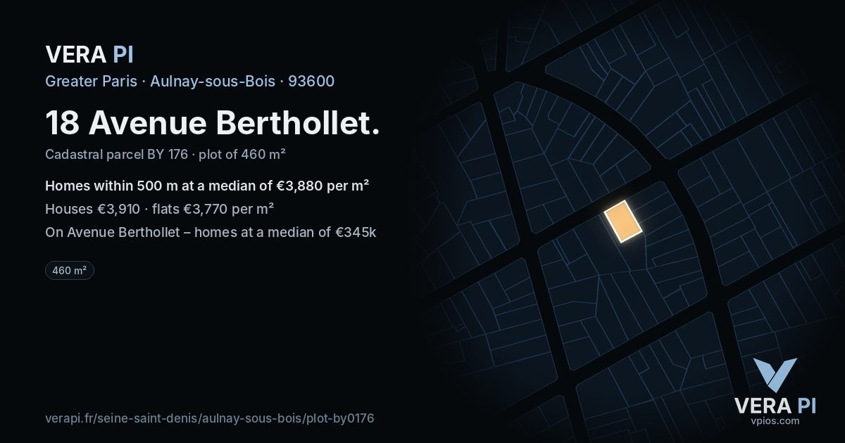 18 Avenue Berthollet, Aulnay-sous-Bois at night – the plot lit, the parcels around coloured by the prices near them